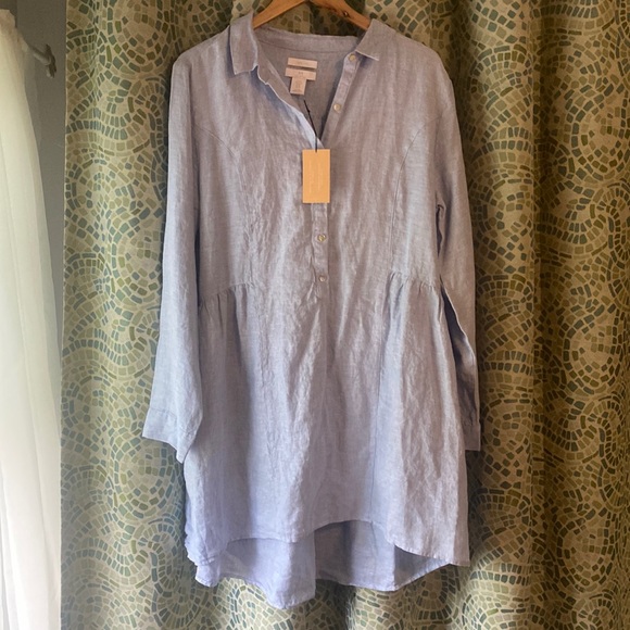 Halston Linen Collared Shirt Dress NWT XL - Picture 2 of 9
